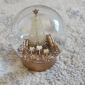 T.J.Maxx White Bottle Brush Tree Snow Globe with Gold Base